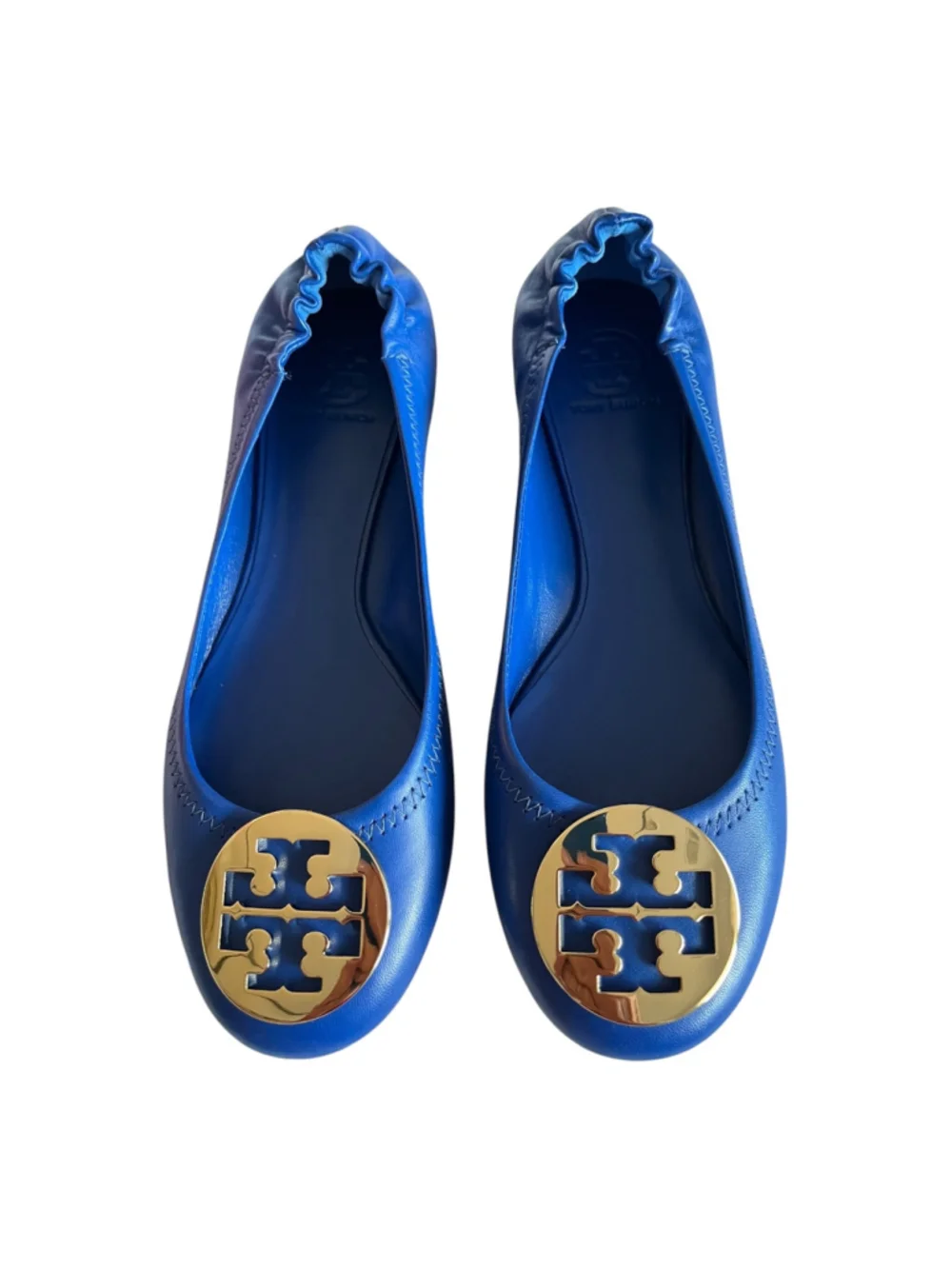 Tory Burch Blue Nile Reva Mestico Gold Logo Ballet Flats Size 9.5